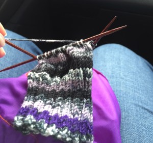 Sock knitting in the car